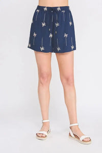 Navy blue palm tree embroidered lined shorts from Palm Tree Embroidered Lined Shorts collection