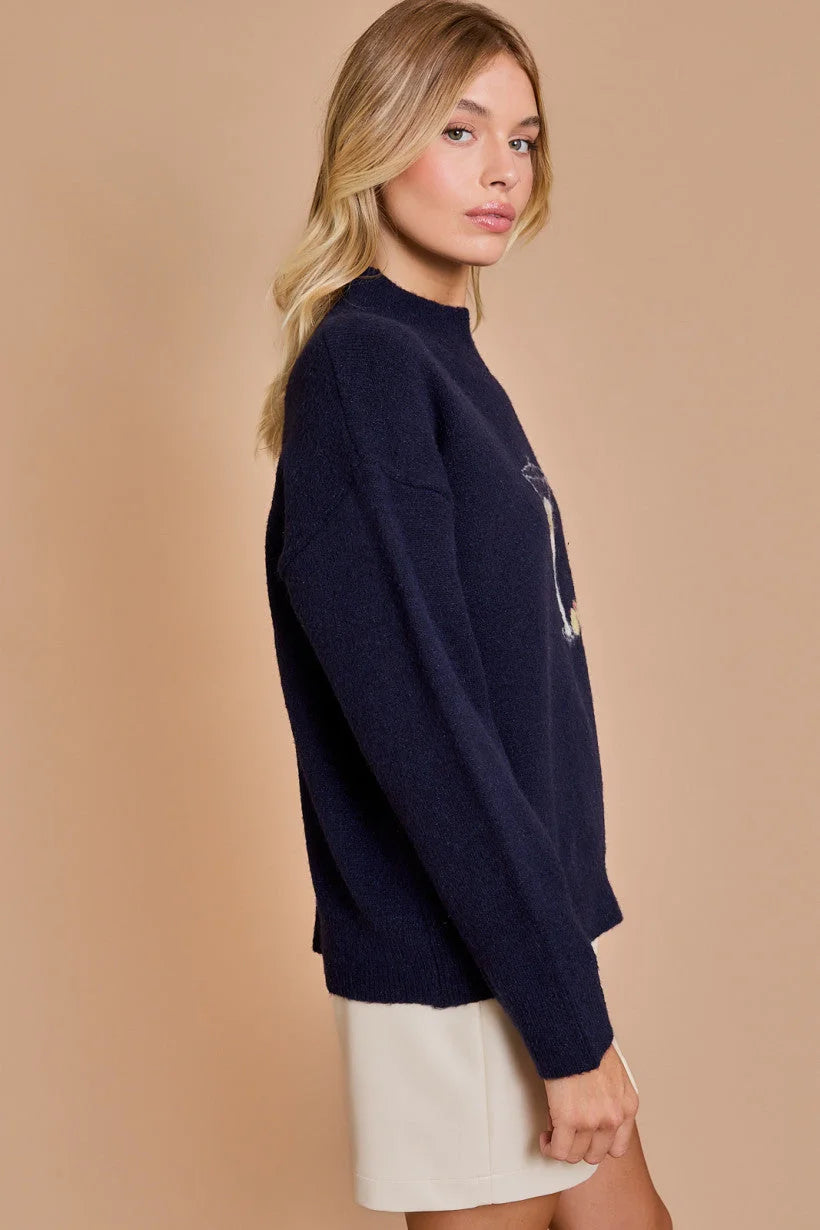 Navy blue zippered sweater from Shop Daisy, perfect for womens boho clothes