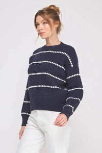 Navy blue Pebble Textured Lofty Stripe Sweater with white dotted stripes