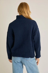 Navy blue high neck oversized sweater with ribbed knit design