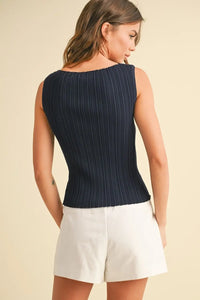 Navy viscose ribbed knitted tank top from RIBBED KNITTED TOP collection, perfect for boho chic style
