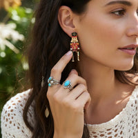 Jeweled Nutcracker Dangle Earrings with Red Gold Accents