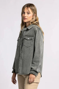 Olive green Thread and Supply Pippin Jacket with button closure and patch pockets