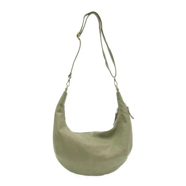 Olive-green slouchy crescent shoulder bag made of vegan leather for stylish crossbody use
