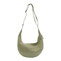 Olive-green slouchy crescent shoulder bag made of vegan leather for stylish crossbody use