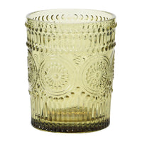 Olive green embossed drinking glass with decorative pattern for EMBOSSED DRINKING GLASS 12OZ