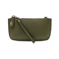 Olive green faux leather MINI CROSSBODY WRISTLET CLUTCH with card slots and gold hardware