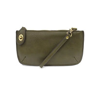 Olive green leather MINI CROSSBODY WRISTLET CLUTCH with gold-tone hardware and card slots