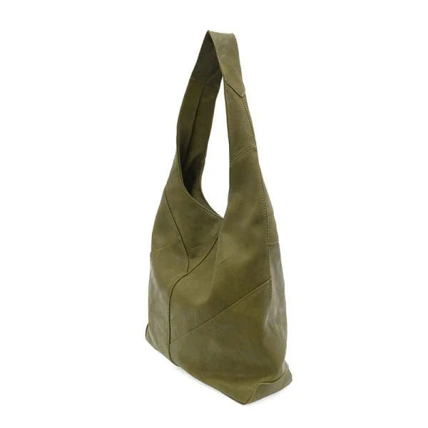 Olive green vegan leather NEVE PUZZLE HOBO bag with brass plated hardware shoulder strap