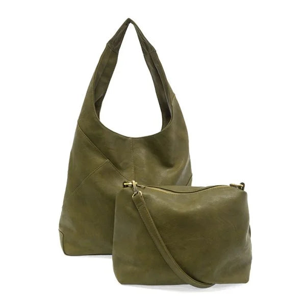 Olive green vegan leather NEVE PUZZLE HOBO bag with brass plated hardware