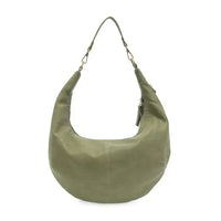 Olive green vegan leather Slouchy Crescent bag featuring a short shoulder strap