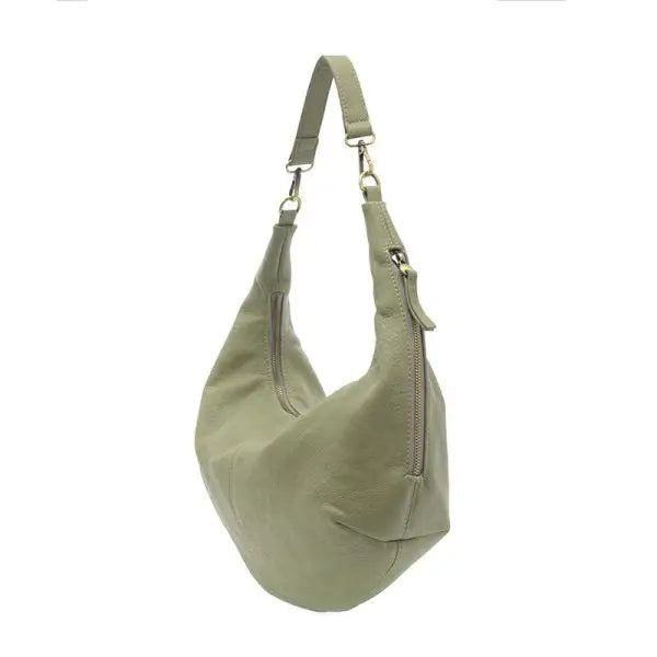 Olive green vegan leather slouchy crescent shoulder crossbody bag for stylish use