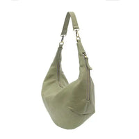 Olive green vegan leather slouchy crescent shoulder crossbody bag for stylish use