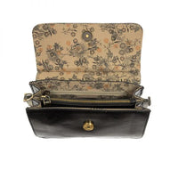 Open ARIA RING BAG with floral lining, interior zip, and widest point magnetic snap