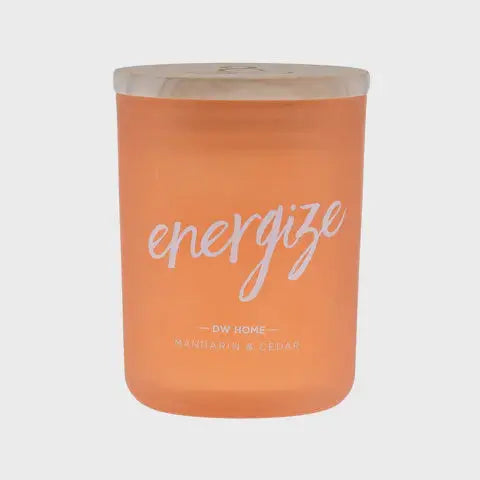 Orange candle with wooden lid from Energize Mandarin and Cedar Candle collection