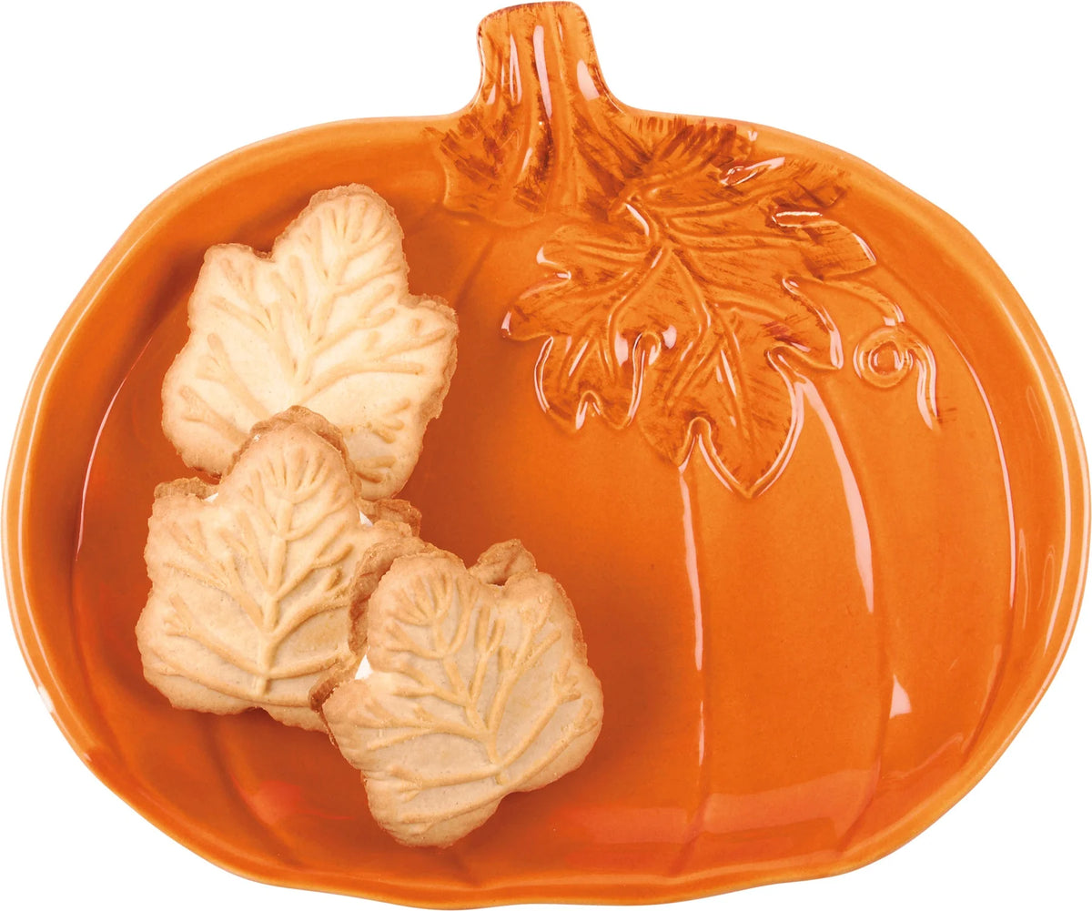 Orange Pumpkin Plate featuring embossed leaf designs for a boho-themed table setting