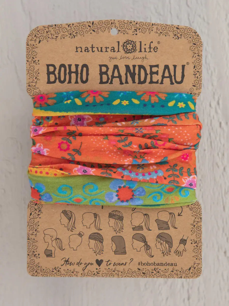 Colorful hair ties with a brown tag for the FULL BOHO BANDEAU HEADBAND