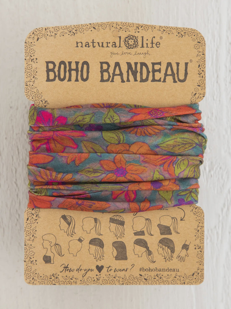 Colorful hair ties with brown tag displayed in FULL BOHO BANDEAU HEADBAND - WATERCOLOR NEON