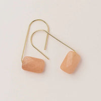 Peach rectangular gemstones on gold hooks in a stylish Floating Stone Earring design