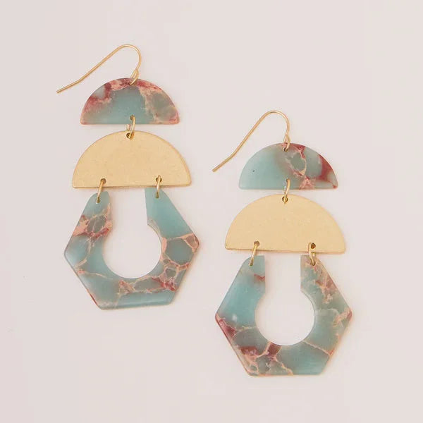 Geometric pastel dangle earrings with floral patterns for a boho free spirit look