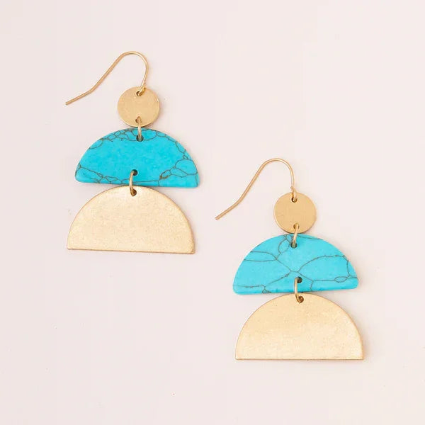 Pair of Stone Half Moon earrings featuring geometric dangle design in turquoise and gold