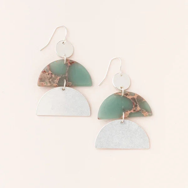 Geometric dangle Stone Half Moon earrings in mint green and white marbled patterns