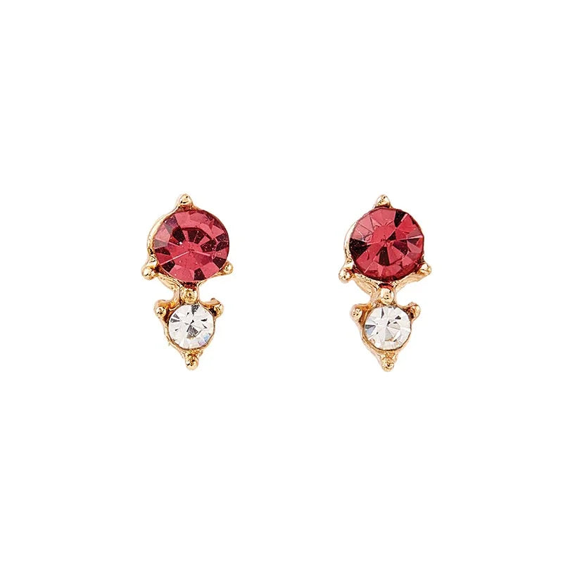 Gold stud earrings with pink and clear gemstones from TREASURE BOX EARRINGS - MAMA