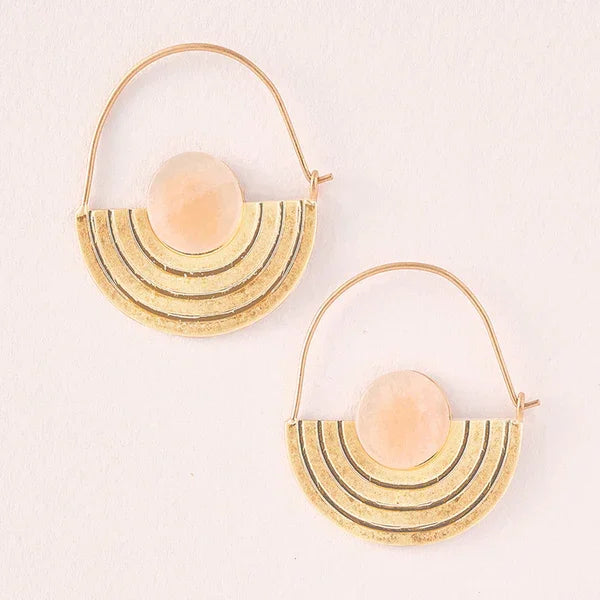 Gold-toned STONE ORBIT EARRING with semicircular designs and peach stone accents, perfect for a boho style