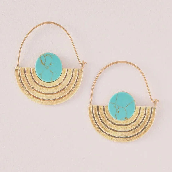 Gold and turquoise geometric hoop earrings from the Stone Orbit collection