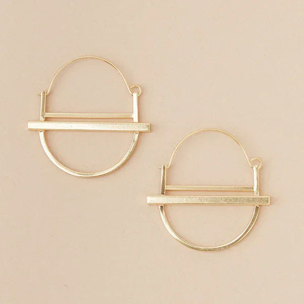 Minimalist gold hoop earrings with horizontal bars from the Refined Earring Collection