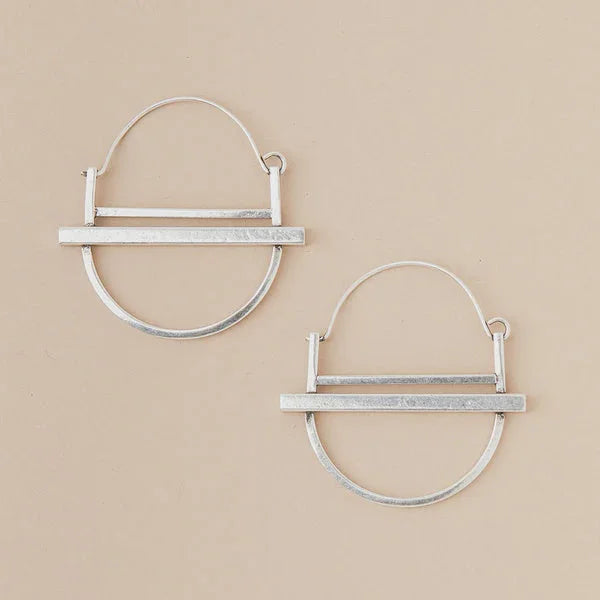 Minimalist silver hoop earrings with bar accents from the Refined Earring Collection