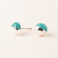 DIPPED STONE STUD earrings featuring turquoise and silver-colored spherical halves boho style