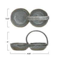 A pair of small grey stone bowls from the Stoneware Double Bowl Handle product