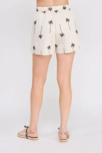 Palm tree embroidered lined shorts featuring tropical design and stylish comfort
