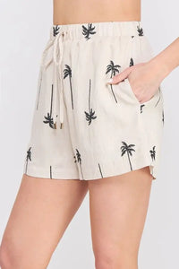 Palm tree embroidered shorts with lined design from PALM TREE EMBROIDERED LINED SHORTS