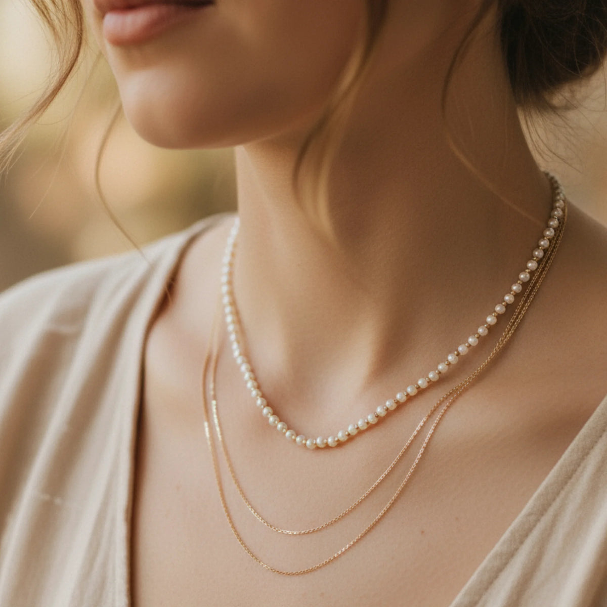Bohemian Pearl Gold Layering Necklace with Layered Design