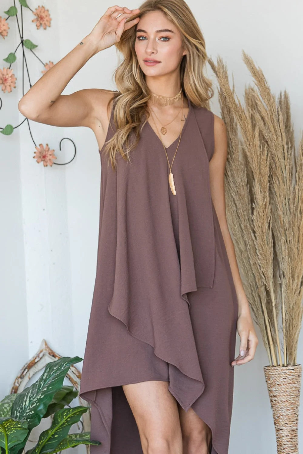 Draped Front Hi-Low Dress in mauve, ideal summer dress for women in stylish design