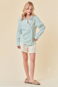 Mint Textured Point Collar Wrap Top showcasing elegant styling and modern design