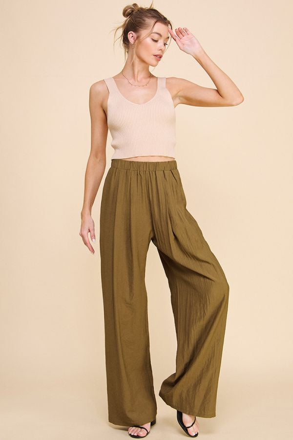FLOWY TEXTURED SOFT PULL - ON PANTS - BRONZE BROWN / SMALL