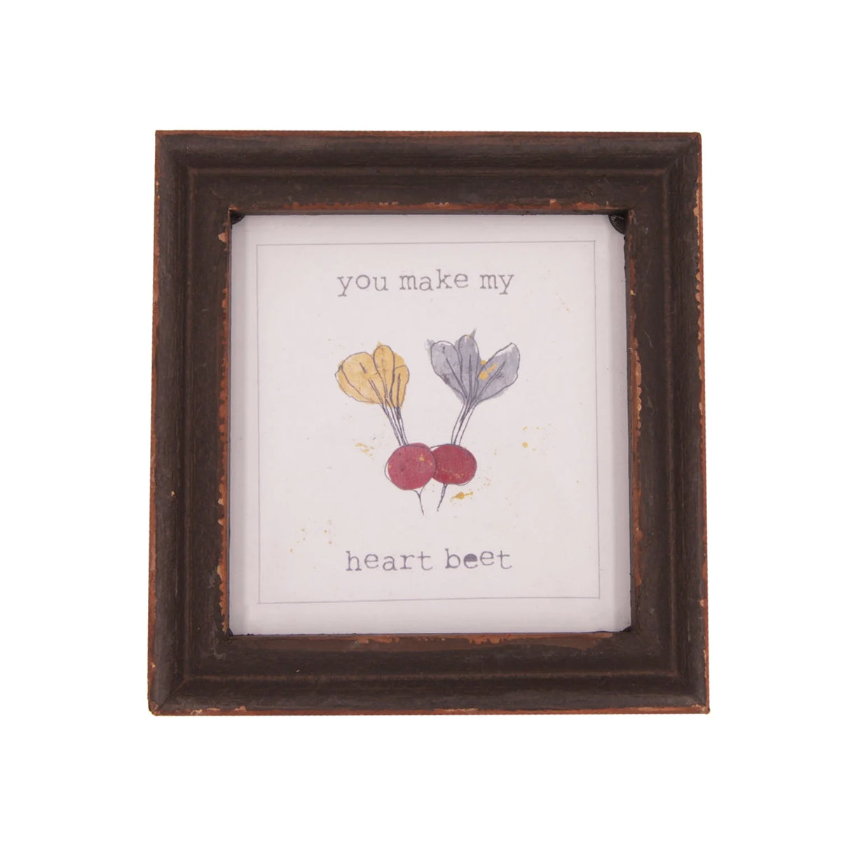 Image of radish artwork with quote in YOU MAKE MY HEART BEET wood framed decor