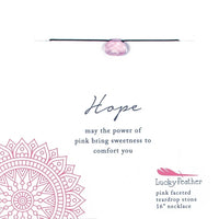 Pink flower with hope text on PINK HOPE COLOR POWER NECKLACE, a vibrant power necklace