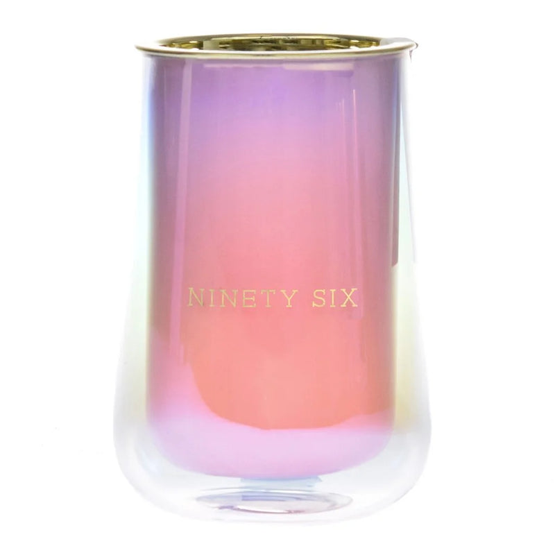 Pink and purple glass vase with ny, featuring Peony Freesia Candle design