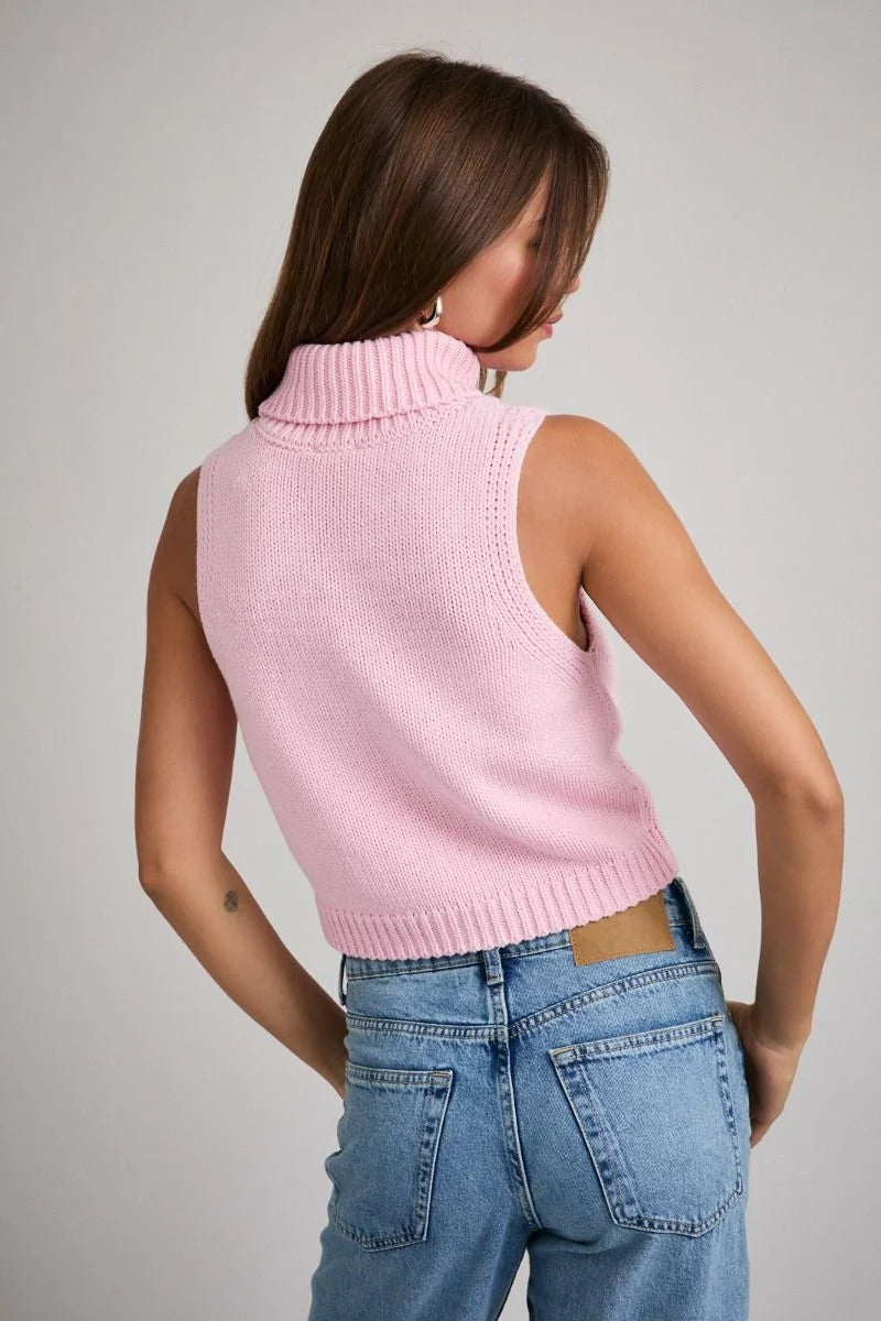 Pink turtle neck sleeveless cropped sweater vest