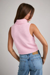 Pink turtle neck sleeveless cropped sweater vest