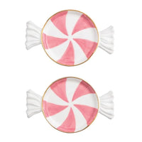 Pink and white peppermint candy tidbit plate with gold trim