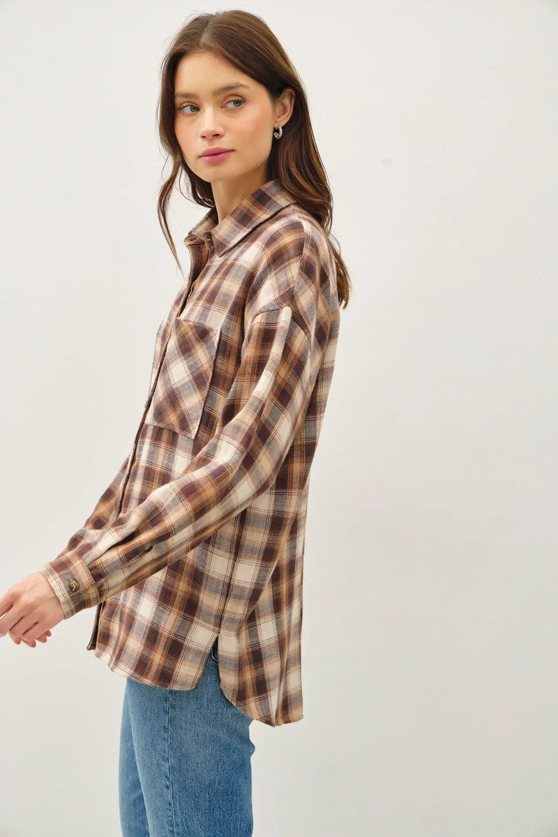 Plaid button-down shirt showcasing ultra soft oversized flannel design for comfort