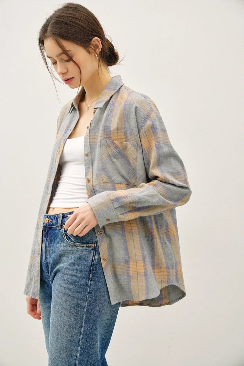 Faded plaid shirt in shades of blue, orange, and yellow from Classic Cotton Faded Plaid collection