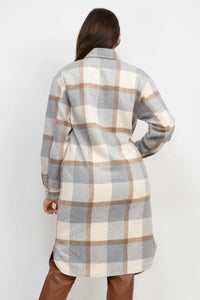 Trendy plaid buttoned shacket coat