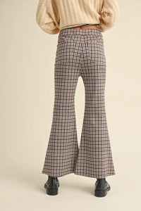 Plaid pattern flare pants featuring a stylish wide bell-bottom design