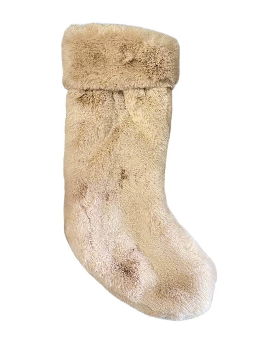 Plush beige Fur Christmas stocking with faux fur cuff for Christmas Stockings Holder